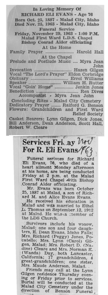Richard Eli Evans obit and program