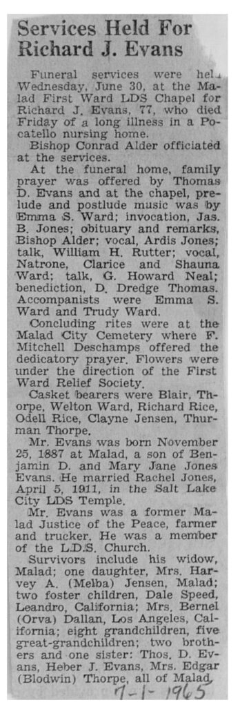 Richard J Evans obit and funeral