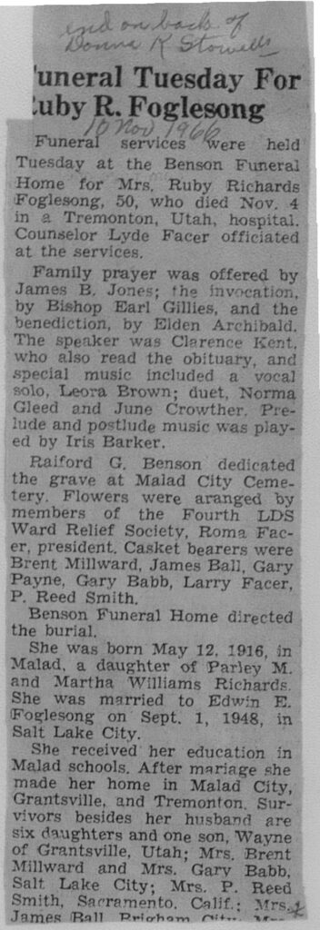 Ruby Richards Foglesong obit and funeral