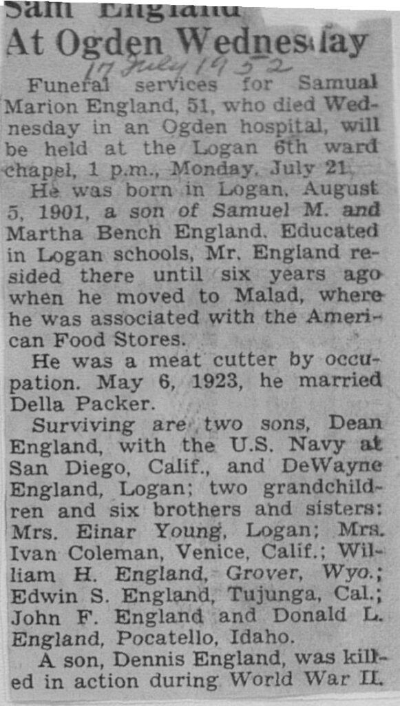 Samual Marion England obit