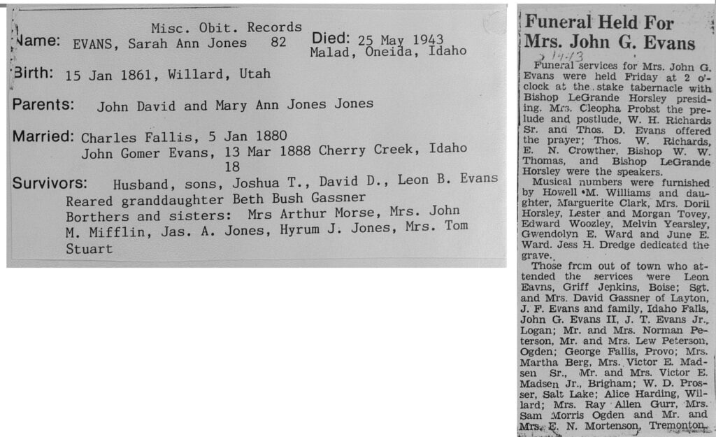 Sarah Ann Jones Evans funeral