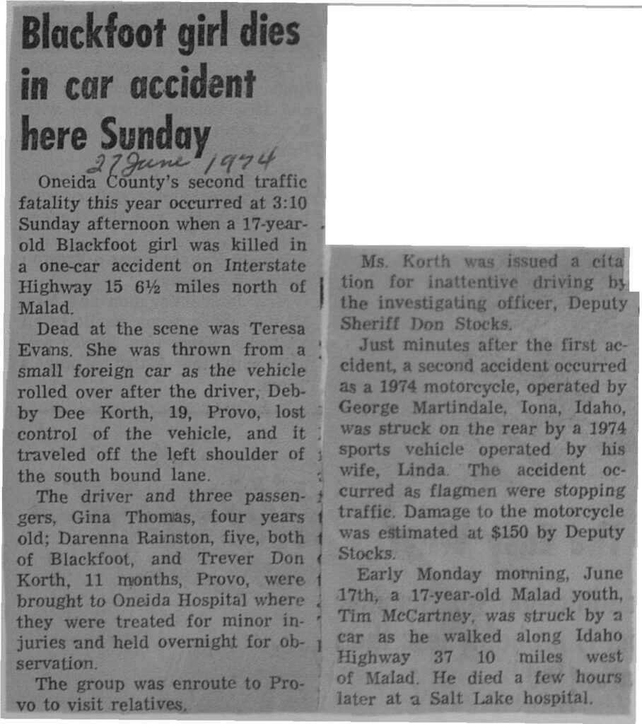 Teresa Evans accident report