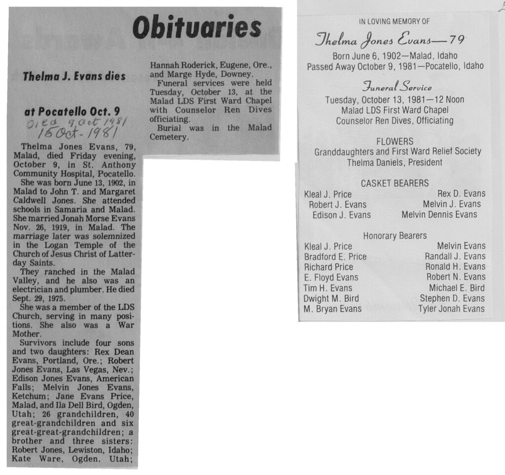 Thelma Jones Evans obit and program