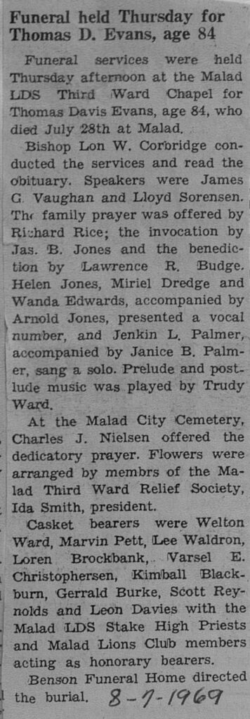 Thomas Davis Evans funeral