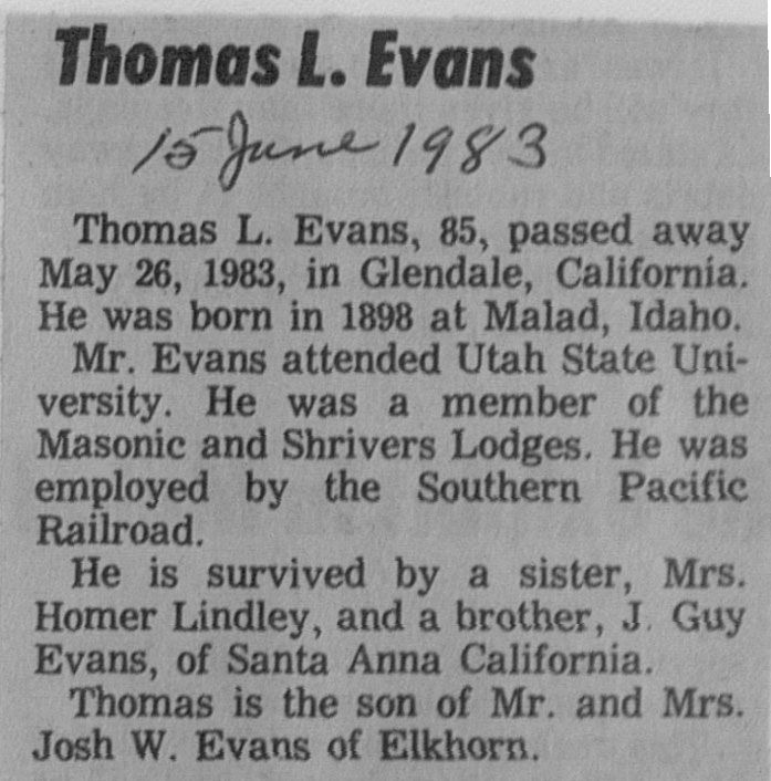 Thomas L Evans obit