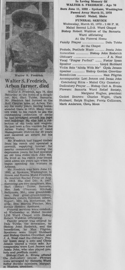 Walter S Fredrich obit and program
