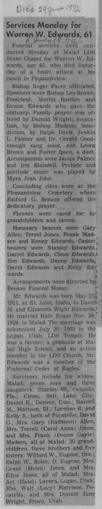 Warren W Edwards obit and funeral