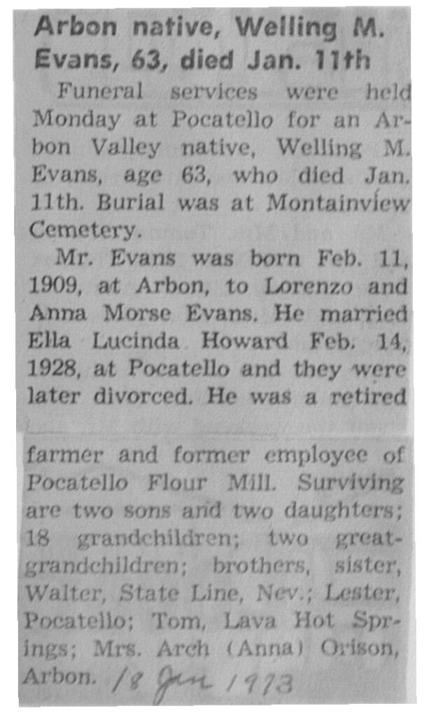 Welling M Evans obit