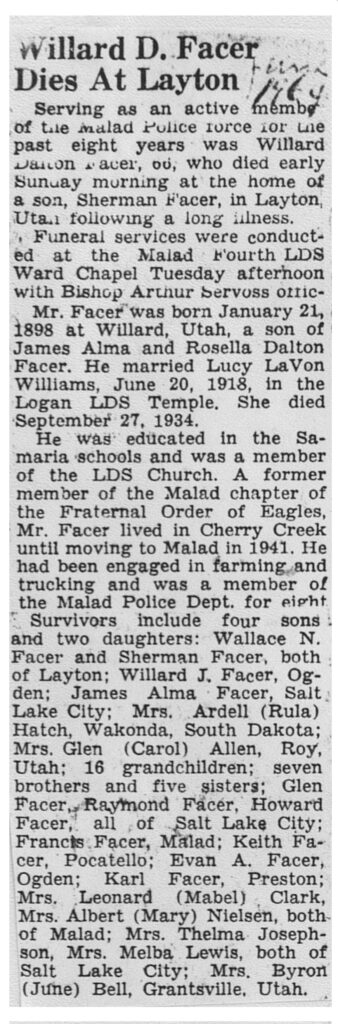 Willard Dalton Facer obit