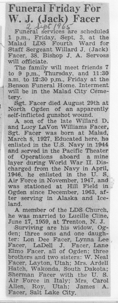 Willard Jack Facer obit