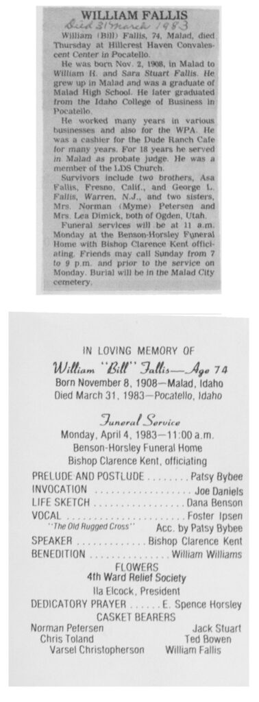 William (Bill) Fallis obit and program