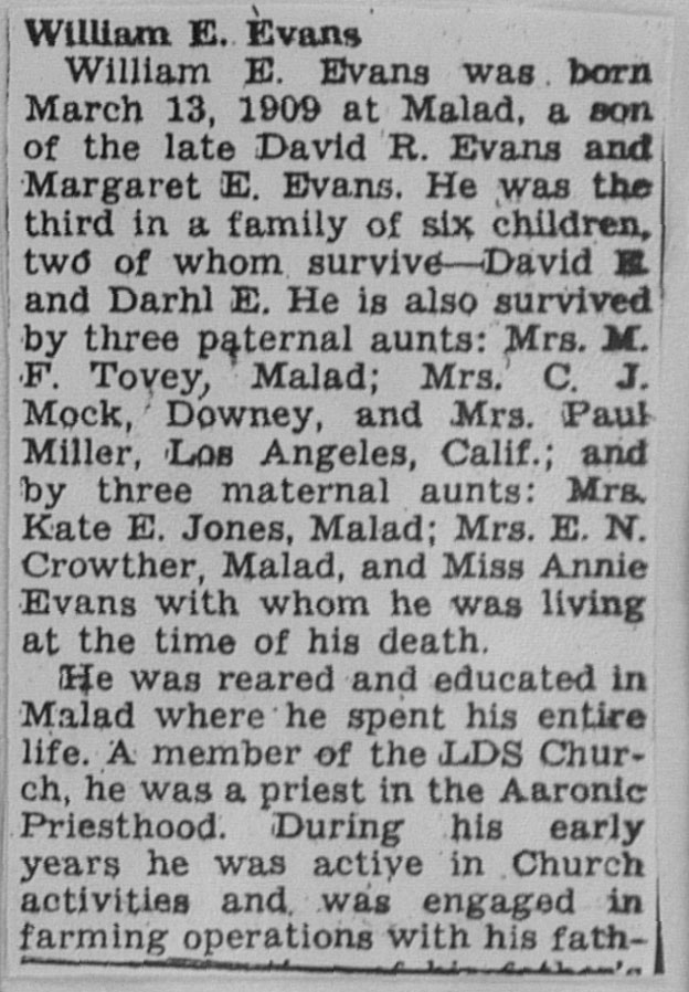 William E Evans obit