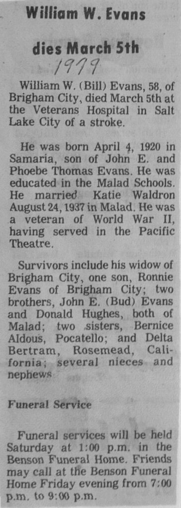 William W (Bill) Evans obit