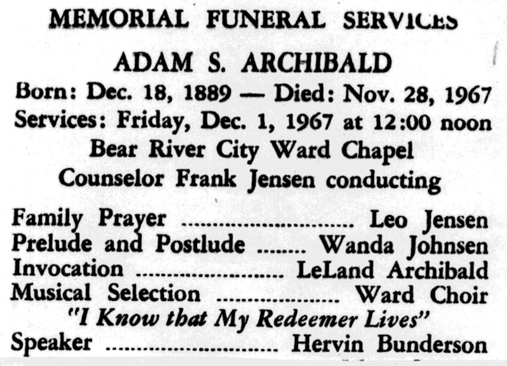 Adam S Archibald funeral