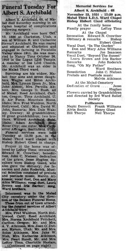 Albert S Archibald obit and funeral