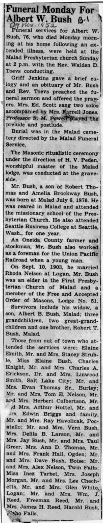 Albert W Bush funeral & obit