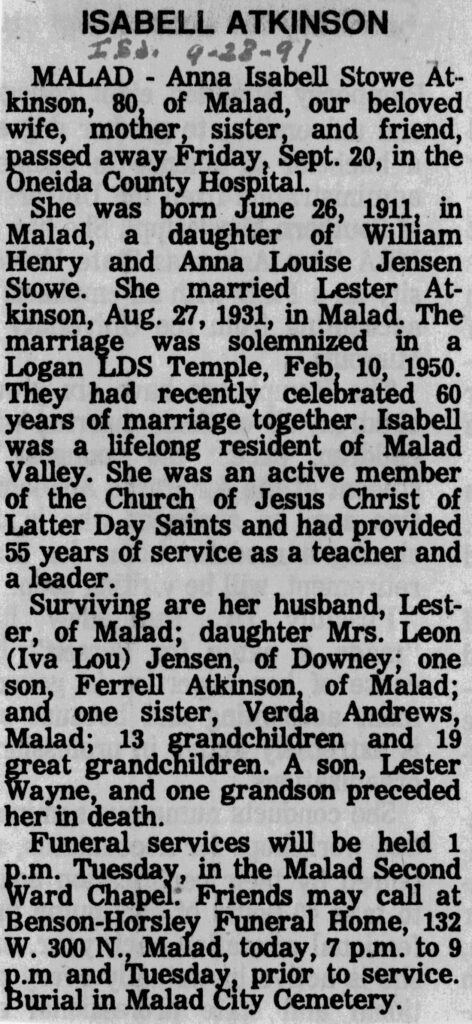 Anna Isabell Stowe Atkinson obit