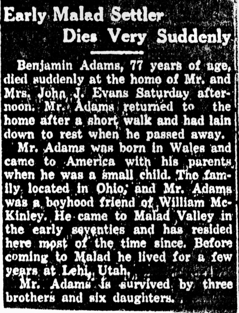 Benjamin Adams obit