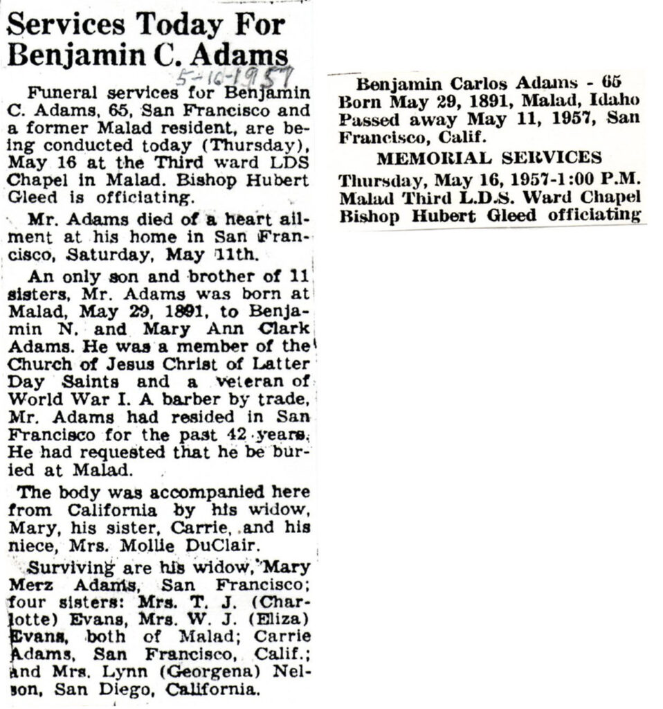 Benjamin C. Adams obit