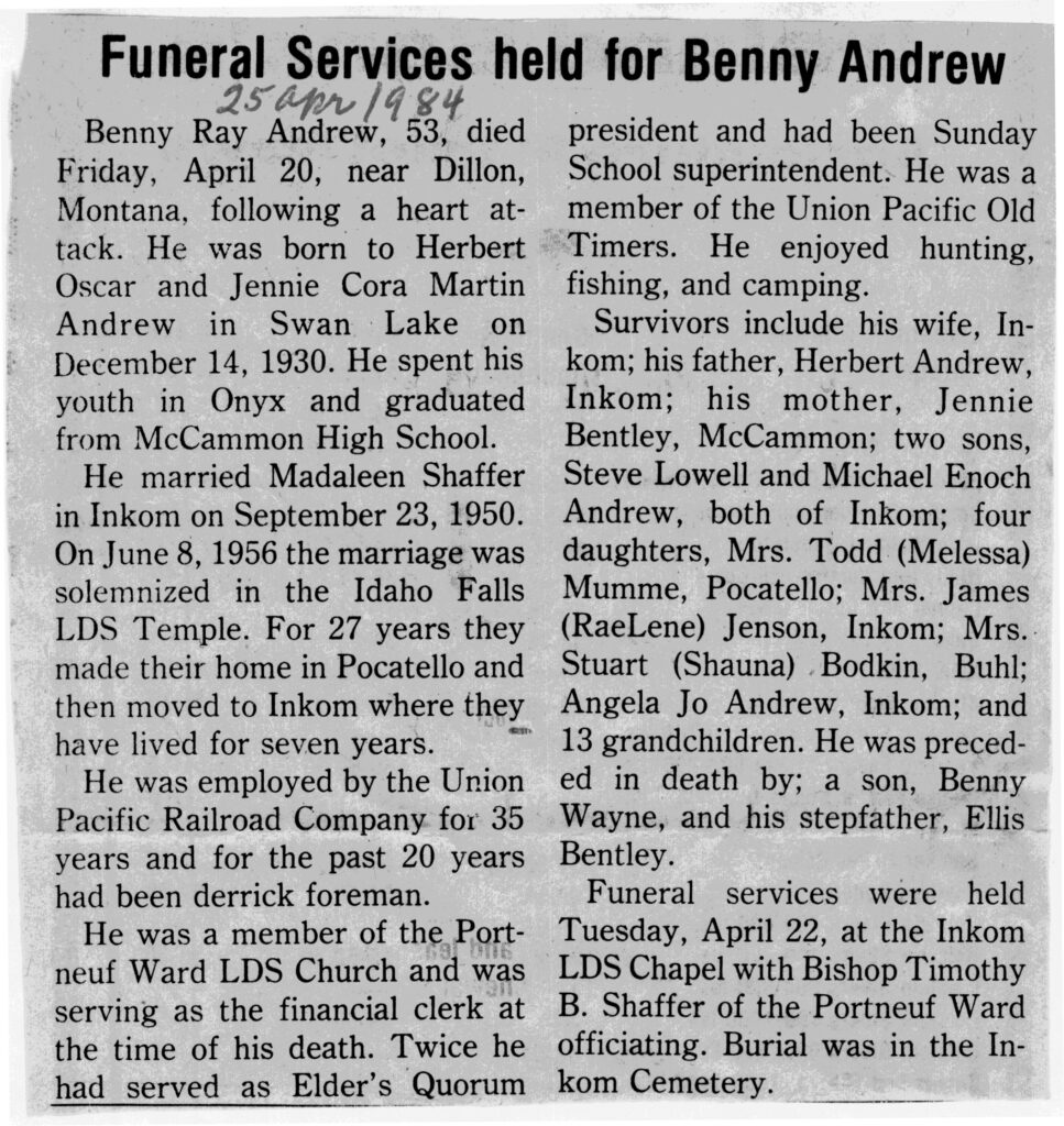 Benny Ray Andrew obit