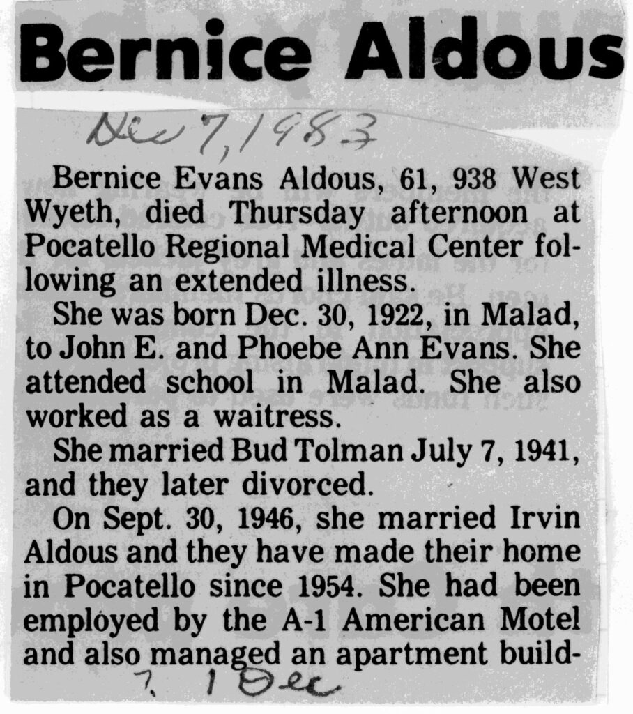 Bernice Aldous obit
