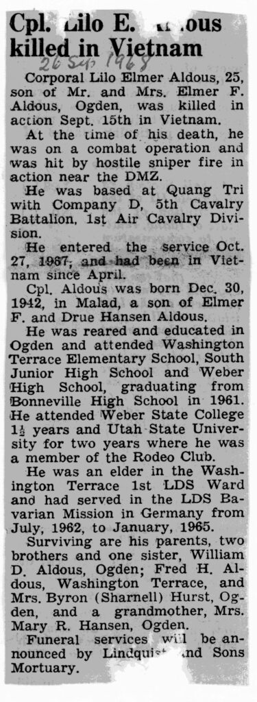 Corporal Lilo Elmer Aldous obit