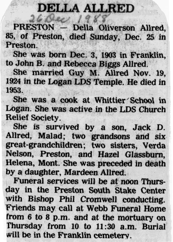 Della Oliverson Allred obit
