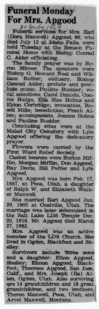 Dora Maxwell Apgood funeral