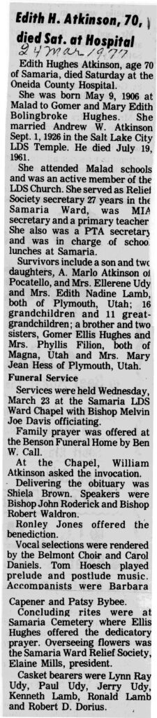 Edith Hughes Atkinson obit and funeral