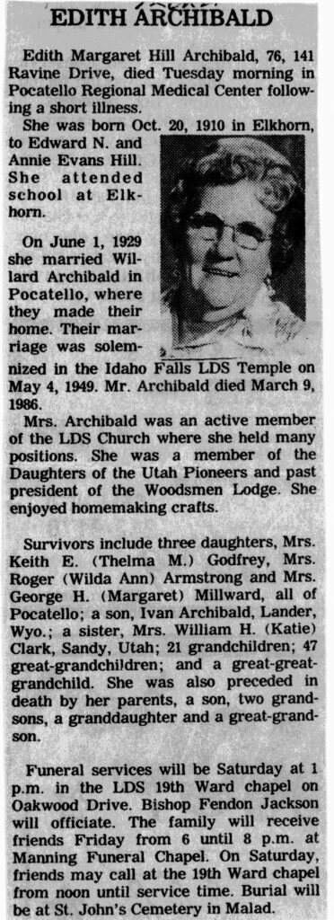 Edith Margaret Hill Archibald obit