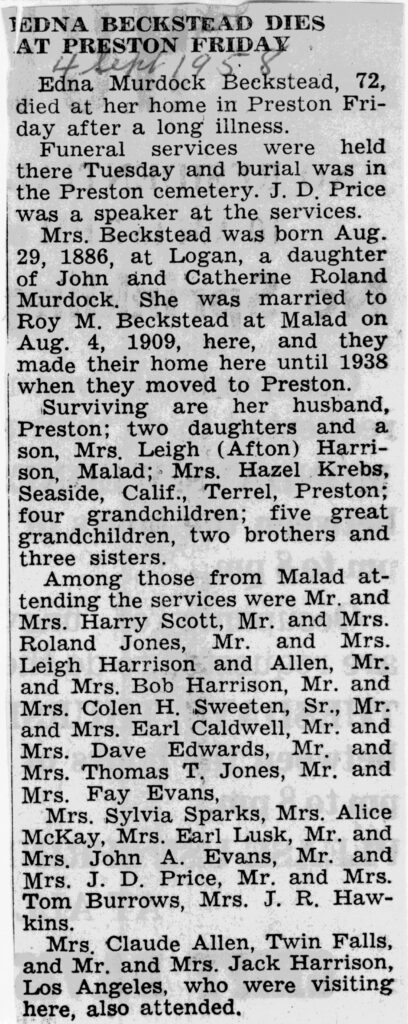 Edna Murdock Beckstead obit