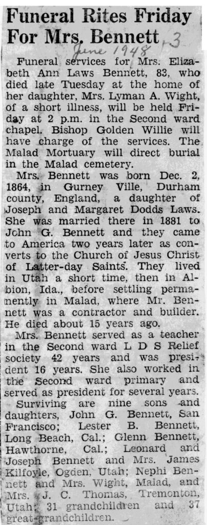 Elizabeth Ann Laws Bennett obit