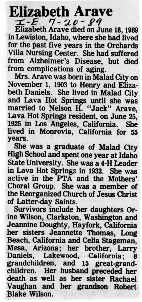 Elizabeth Arave obit