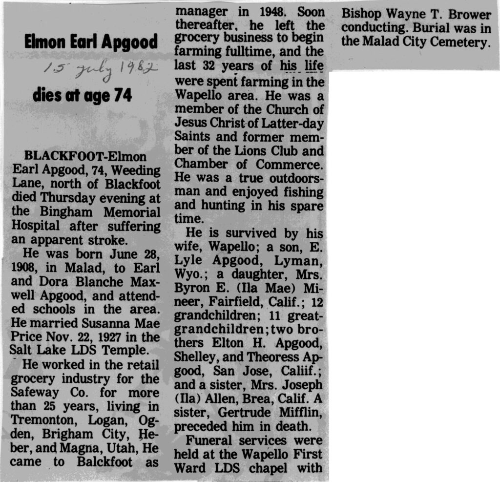 Elmon Earl Apgood obit