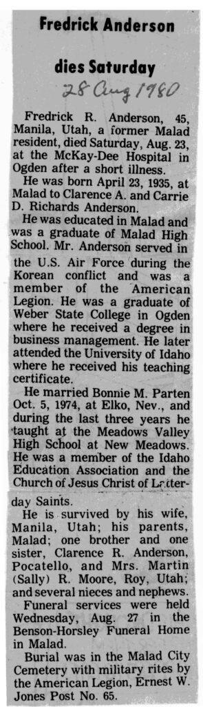 Fredrick R Anderson obit