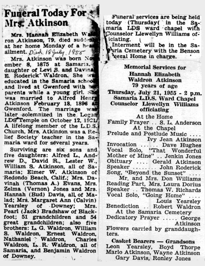 Hannah Elizaeth Waldron Atkinson obit & program