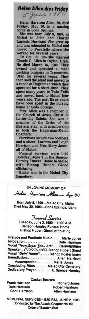 Helen Harrison Allen obit and funeral