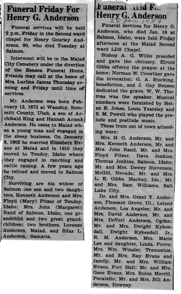 Henry G Anderson obit & funeral