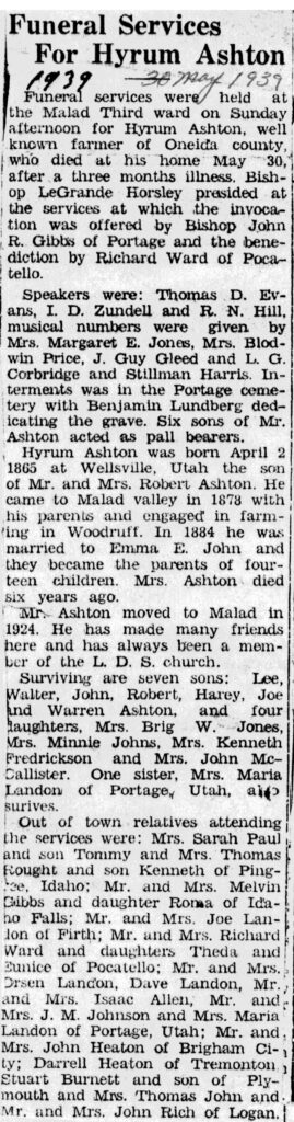 Hyrum Ashton funeral
