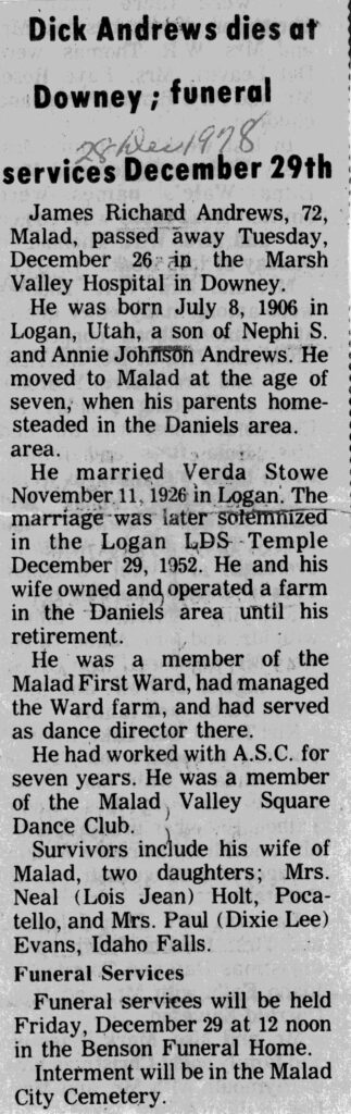 James Richard (Dick) Andrews obit