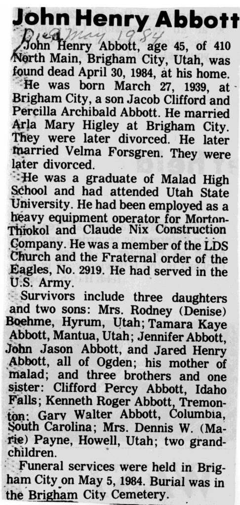 John Henry Abbott obit