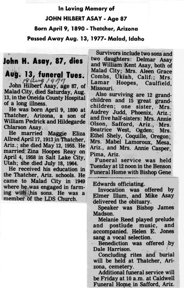 John Hilbert Asay obit and funeral