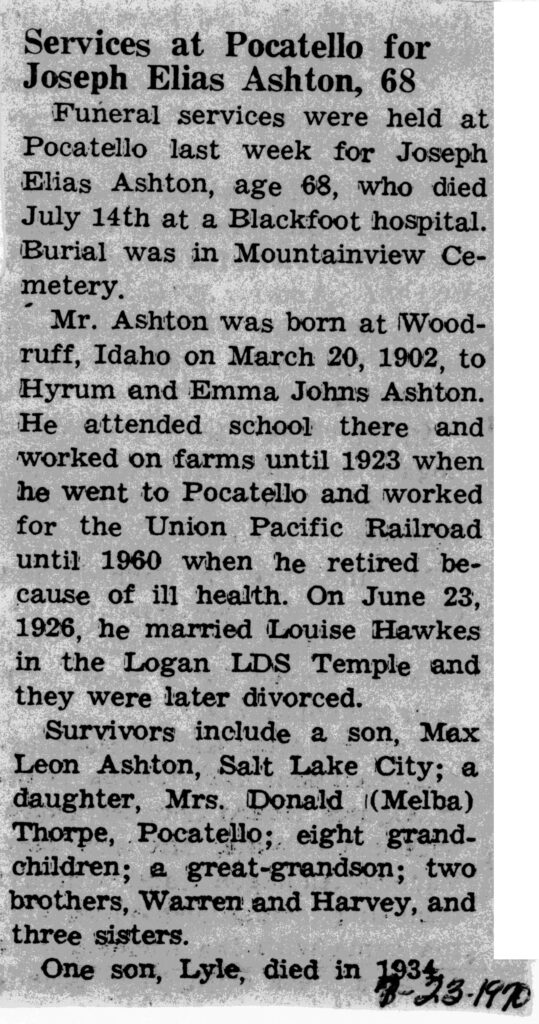 Joseph Elias Ashton obit