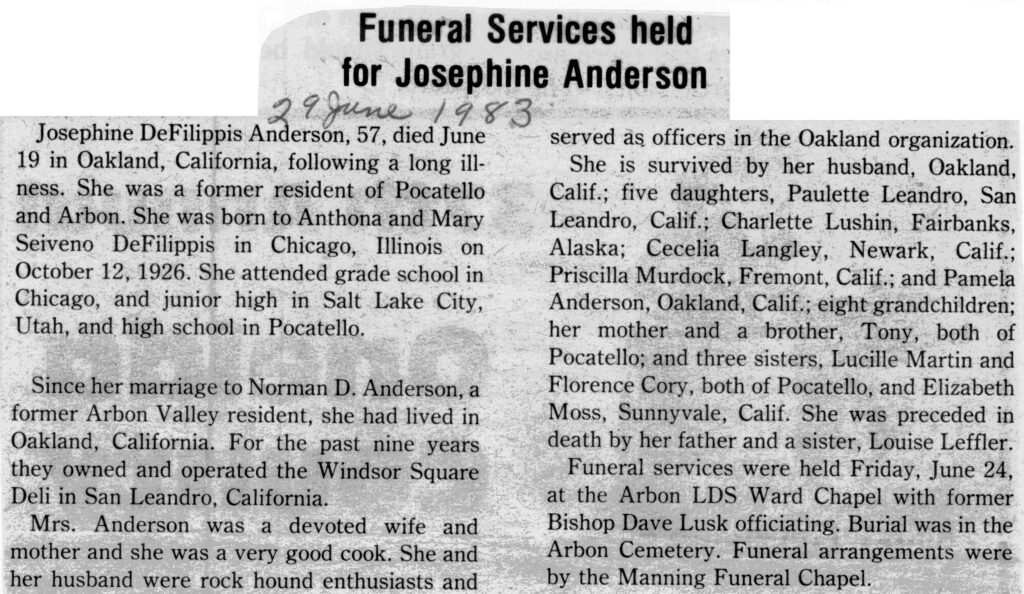 Josephine DeFilippis Anderson obit