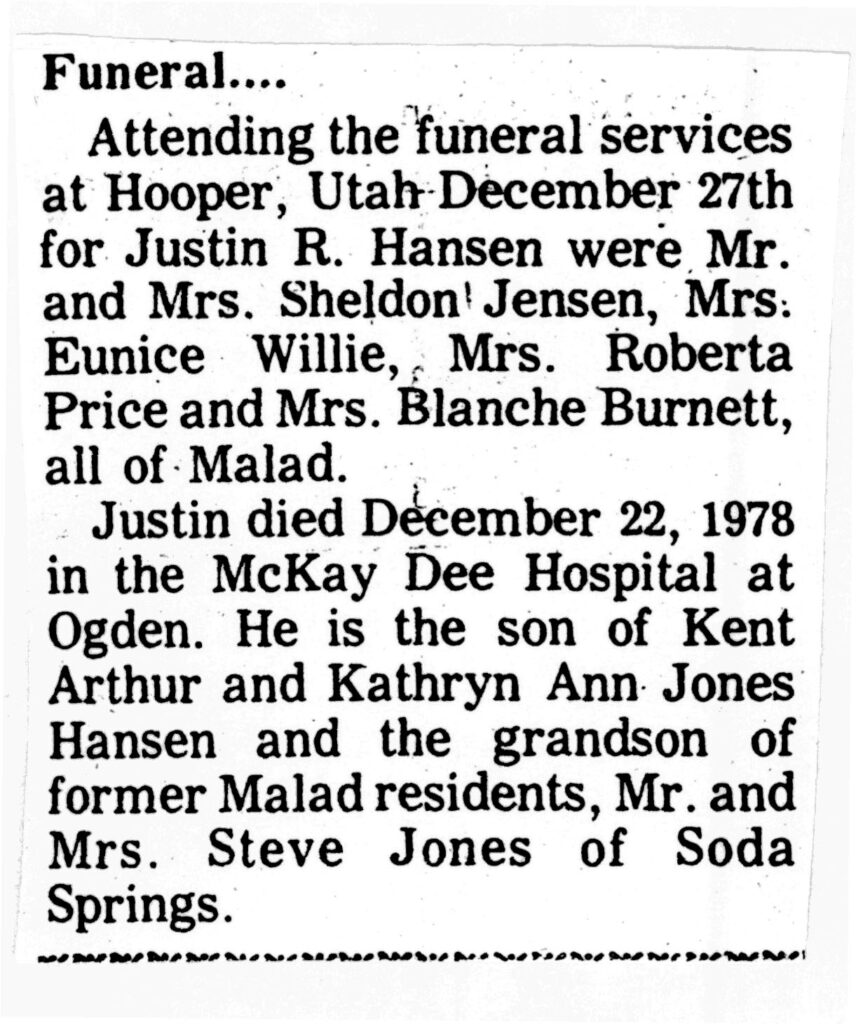 Justin R Hansen funeral