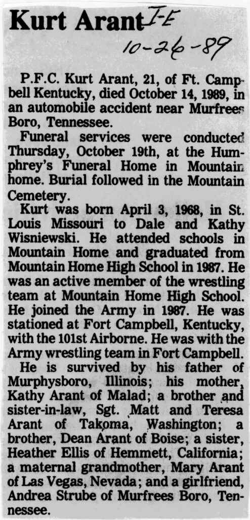 Kurt Arant obit
