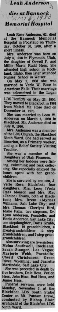 Leah Rose Anderson obit