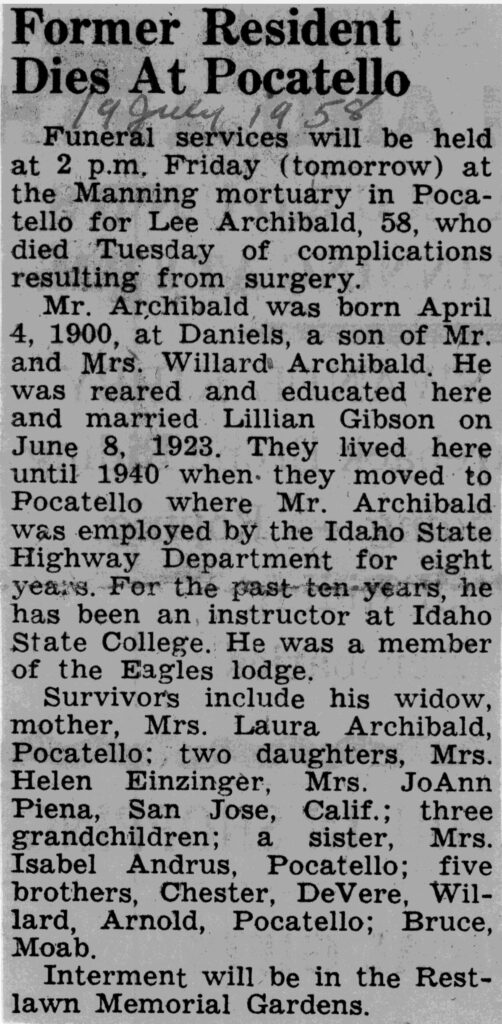 Lee Archibald obit