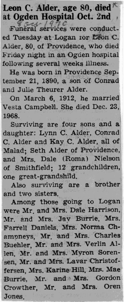 Leon C Alder obit