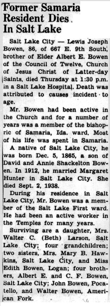 Lewis Joseph Bowen obit